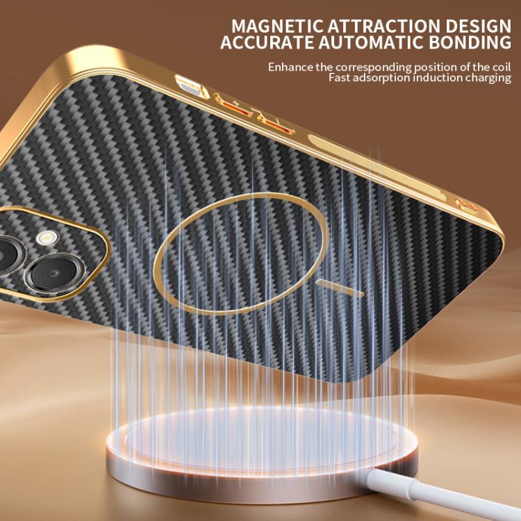 For Samsung Galaxy A06 5G Carbon Fiber Electroplated Thin Ring MagSafe Phone Case