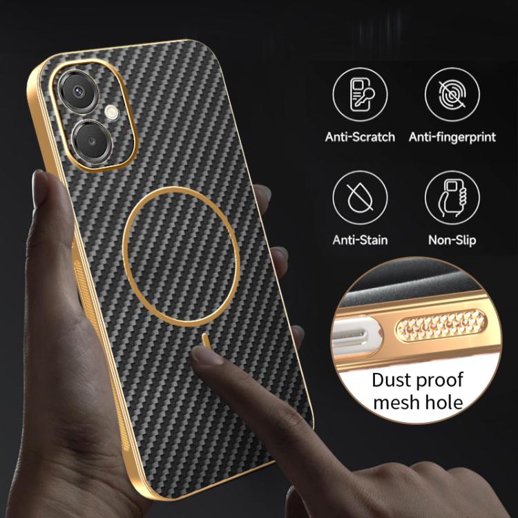 For Samsung Galaxy A06 5G Carbon Fiber Electroplated Thin Ring MagSafe Phone Case