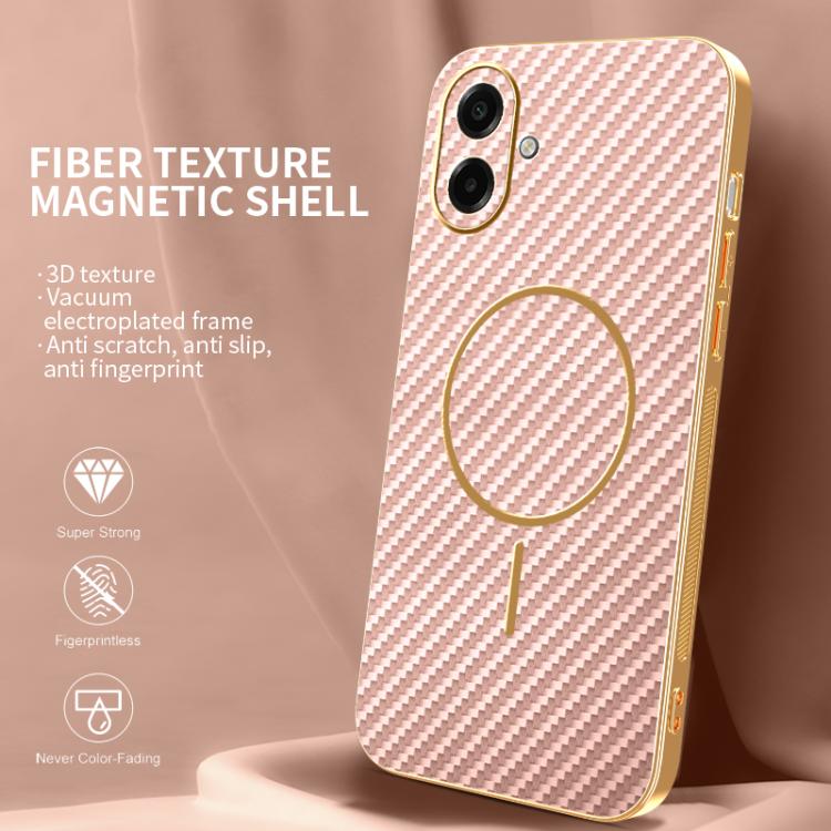 For Samsung Galaxy A07 5G Carbon Fiber Electroplated Thin Ring MagSafe Phone Case