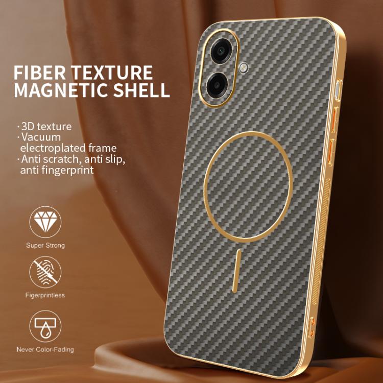For Samsung Galaxy A07 5G Carbon Fiber Electroplated Thin Ring MagSafe Phone Case