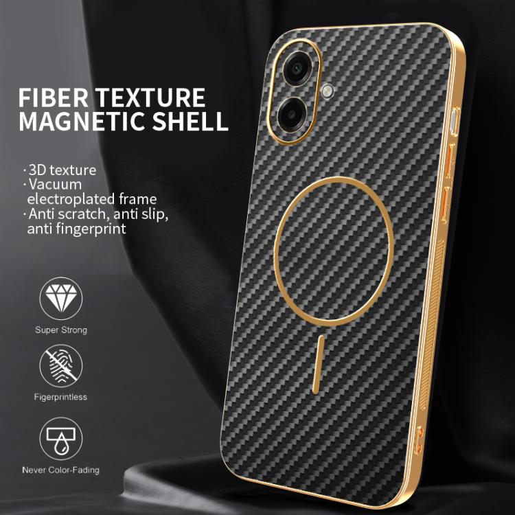For Samsung Galaxy A07 5G Carbon Fiber Electroplated Thin Ring MagSafe Phone Case