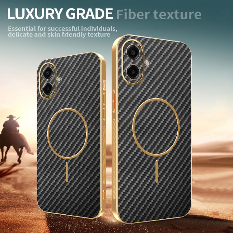 For Samsung Galaxy A07 5G Carbon Fiber Electroplated Thin Ring MagSafe Phone Case