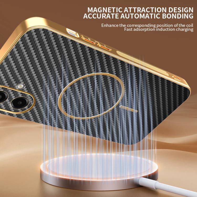 For Samsung Galaxy A07 5G Carbon Fiber Electroplated Thin Ring MagSafe Phone Case