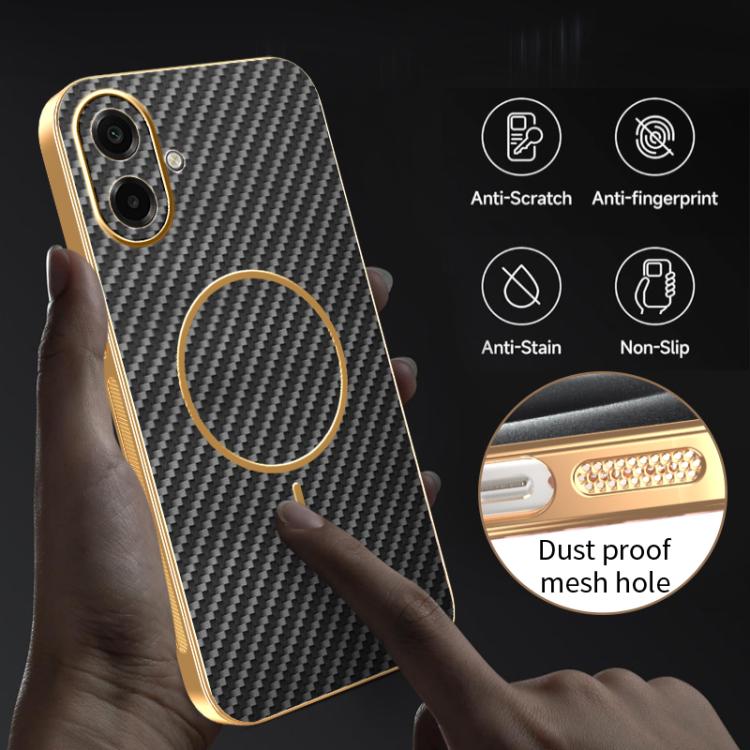 For Samsung Galaxy A07 5G Carbon Fiber Electroplated Thin Ring MagSafe Phone Case