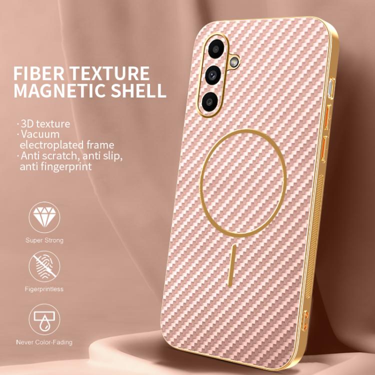 For Samsung Galaxy A14 5G Carbon Fiber Electroplated Thin Ring MagSafe Phone Case