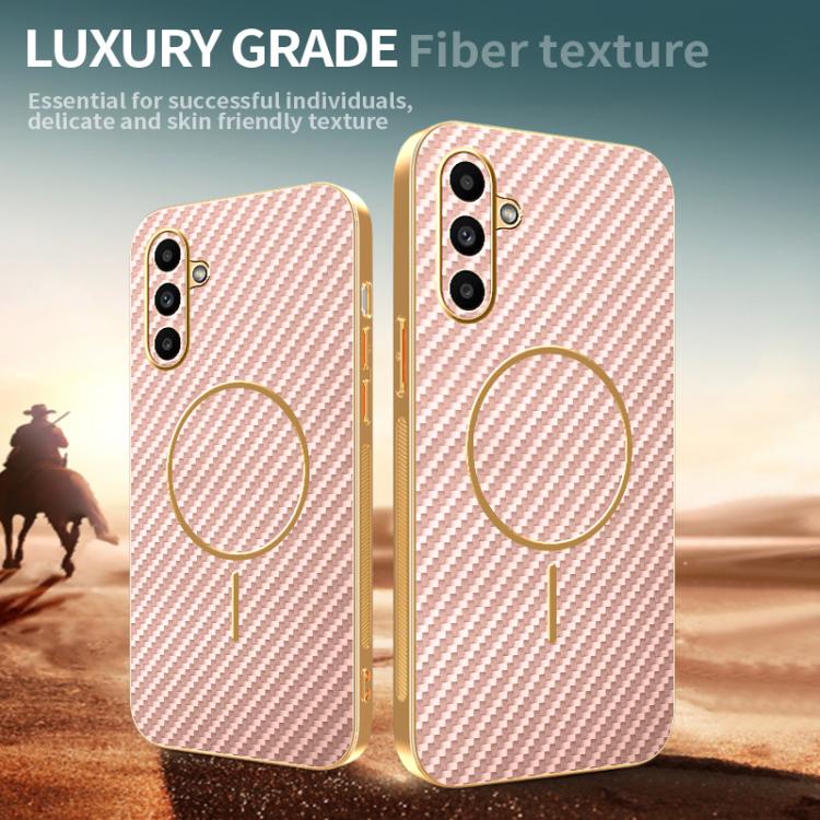 For Samsung Galaxy A14 5G Carbon Fiber Electroplated Thin Ring MagSafe Phone Case