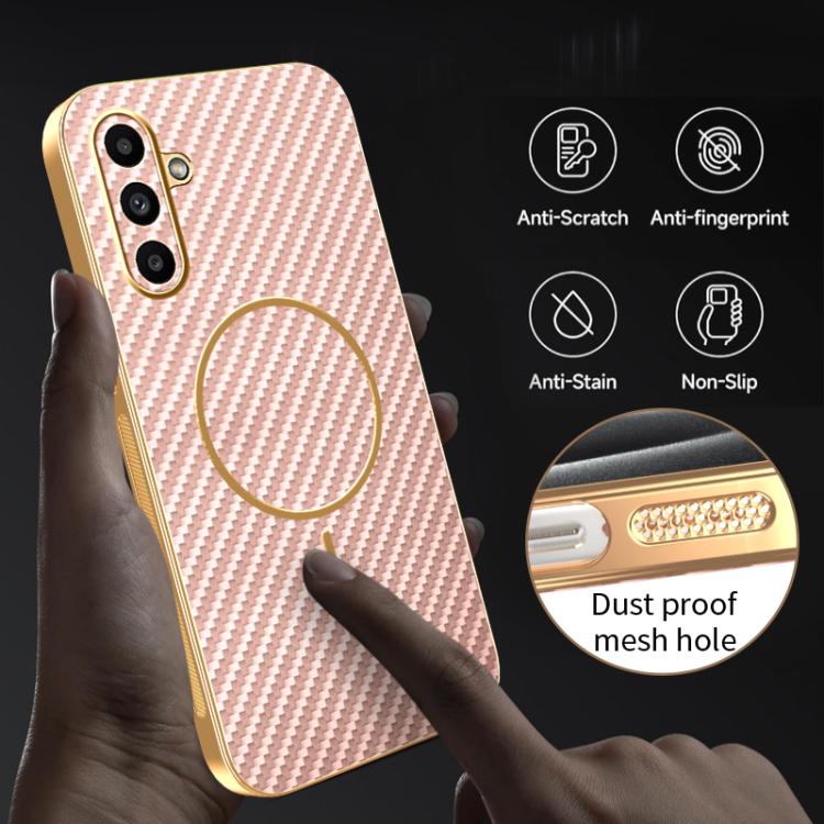 For Samsung Galaxy A14 5G Carbon Fiber Electroplated Thin Ring MagSafe Phone Case
