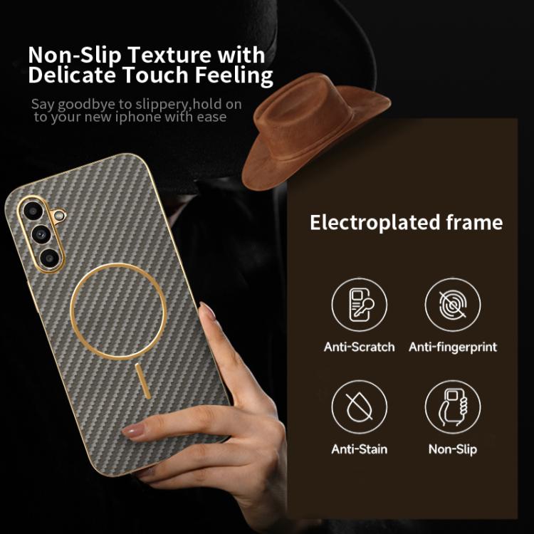 For Samsung Galaxy A14 5G Carbon Fiber Electroplated Thin Ring MagSafe Phone Case