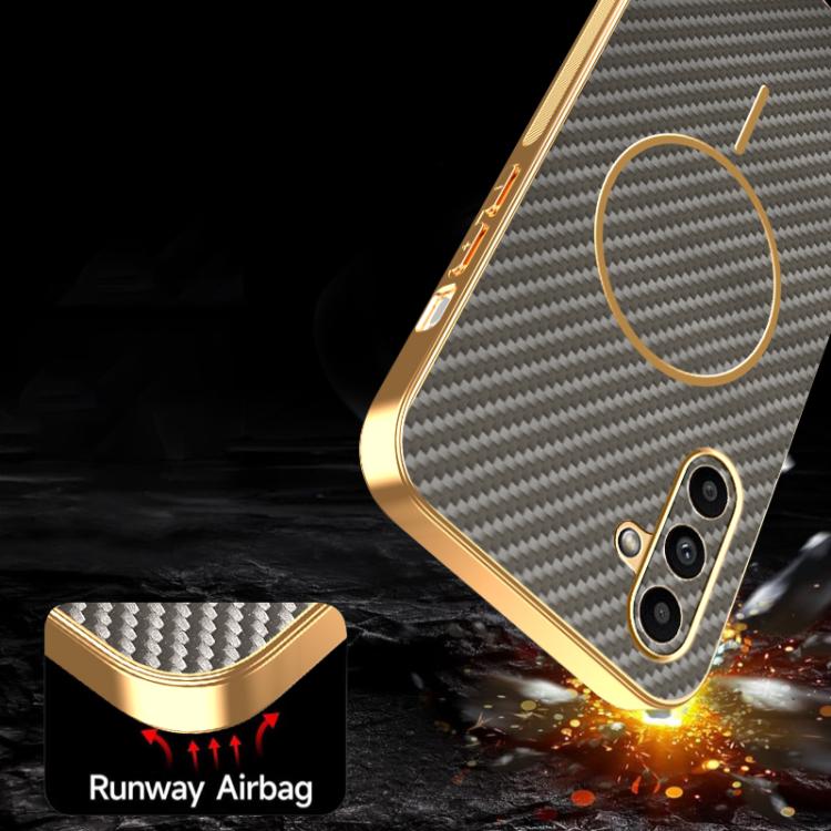 For Samsung Galaxy A14 5G Carbon Fiber Electroplated Thin Ring MagSafe Phone Case