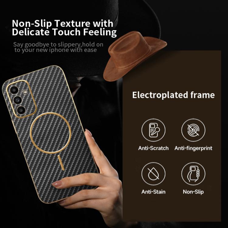 For Samsung Galaxy A15 5G Carbon Fiber Electroplated Thin Ring MagSafe Phone Case