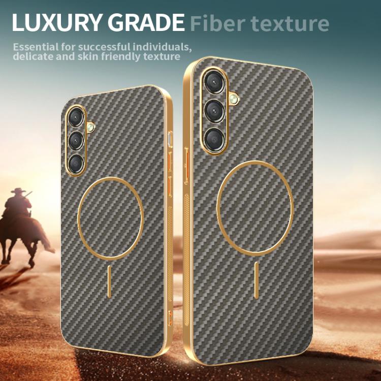 For Samsung Galaxy A25 5G Carbon Fiber Electroplated Thin Ring MagSafe Phone Case