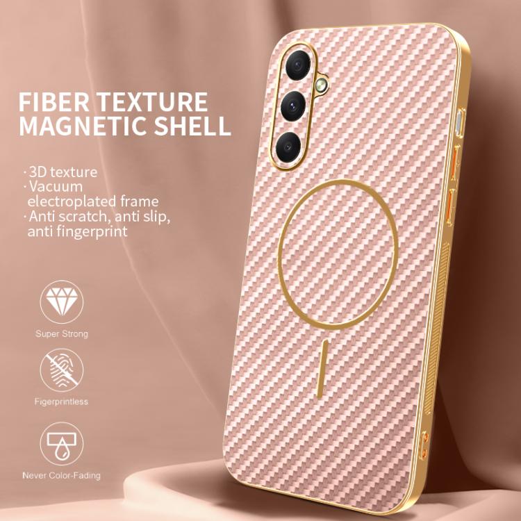 For Samsung Galaxy A35 5G Carbon Fiber Electroplated Thin Ring MagSafe Phone Case