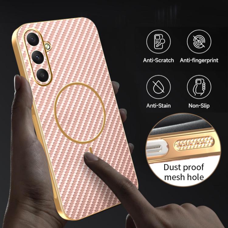 For Samsung Galaxy A35 5G Carbon Fiber Electroplated Thin Ring MagSafe Phone Case