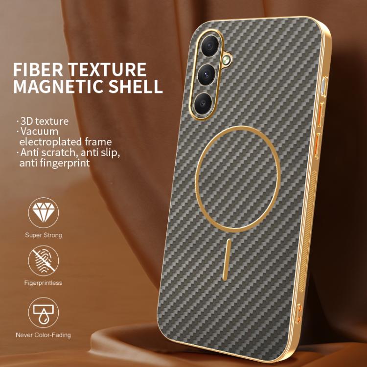 For Samsung Galaxy A35 5G Carbon Fiber Electroplated Thin Ring MagSafe Phone Case