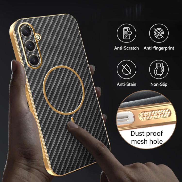 For Samsung Galaxy A35 5G Carbon Fiber Electroplated Thin Ring MagSafe Phone Case