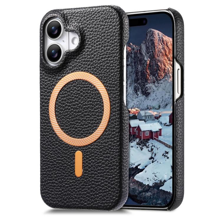 For iPhone 16 Litchi Texture Brushed MagSafe PU Back Cover Phone Case