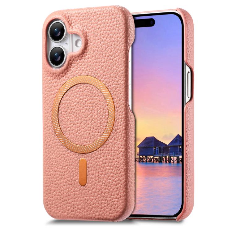 For iPhone 16 Litchi Texture Brushed MagSafe PU Back Cover Phone Case