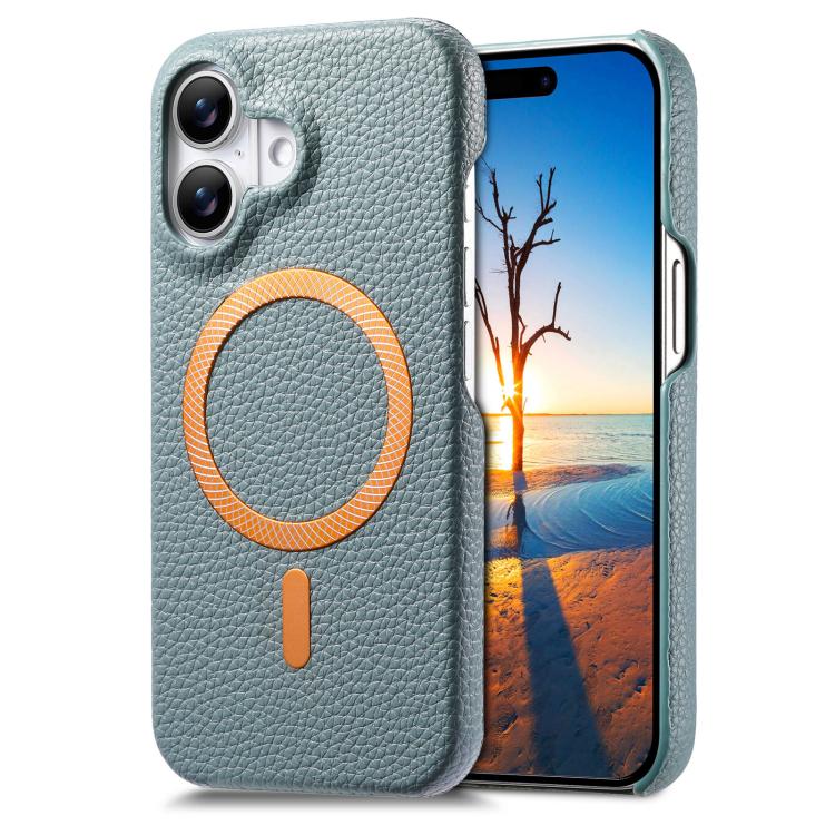 For iPhone 17 Litchi Texture Brushed MagSafe PU Back Cover Phone Case