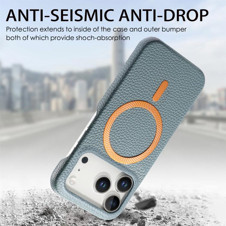 For iPhone 17 Pro Litchi Texture Brushed MagSafe PU Back Cover Phone Case