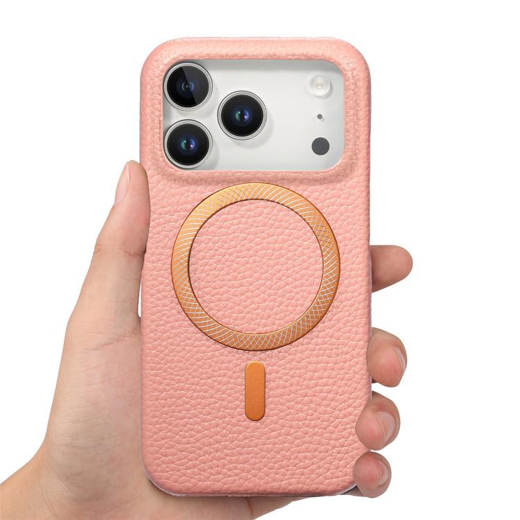 For iPhone 17 Pro Litchi Texture Brushed MagSafe PU Back Cover Phone Case