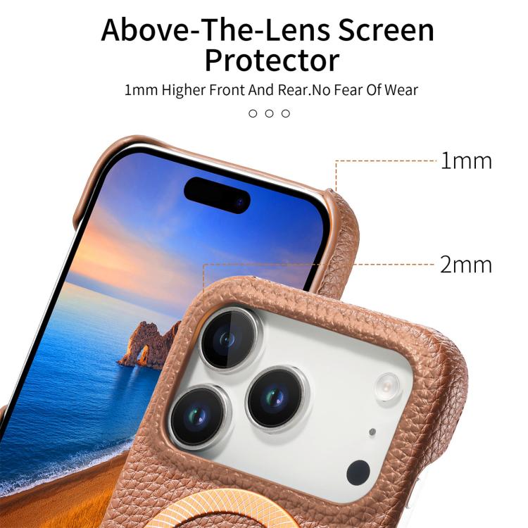 For iPhone 17 Pro Litchi Texture Brushed MagSafe PU Back Cover Phone Case