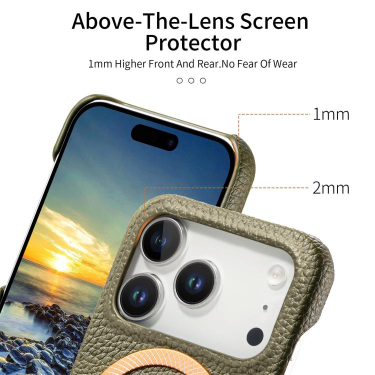 For iPhone 17 Pro Max Litchi Texture Brushed MagSafe PU Back Cover Phone Case
