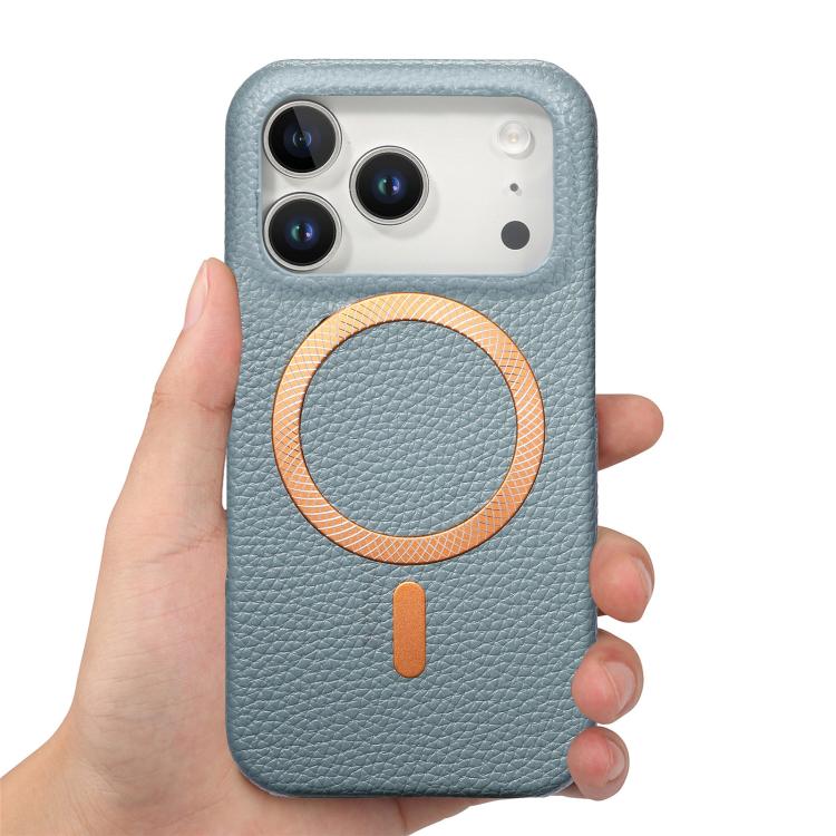 For iPhone 17 Pro Max Litchi Texture Brushed MagSafe PU Back Cover Phone Case