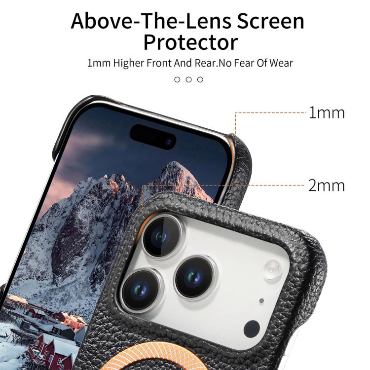 For iPhone 17 Pro Max Litchi Texture Brushed MagSafe PU Back Cover Phone Case