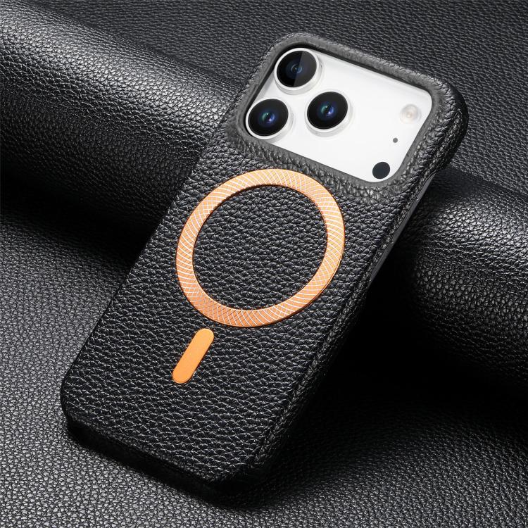 For iPhone 17 Pro Max Litchi Texture Brushed MagSafe PU Back Cover Phone Case