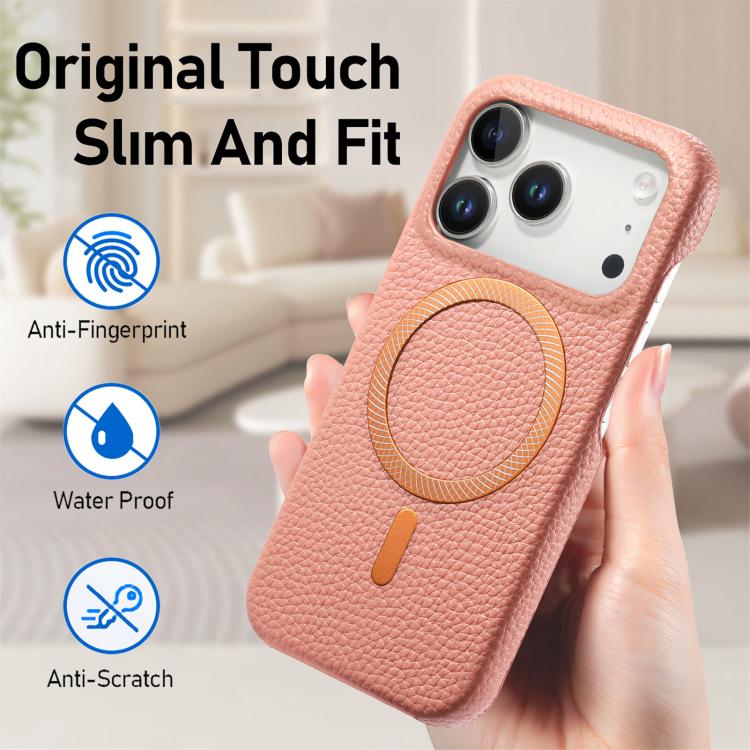 For iPhone 17 Pro Max Litchi Texture Brushed MagSafe PU Back Cover Phone Case