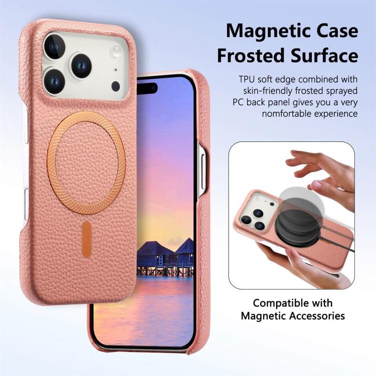 For iPhone 17 Pro Max Litchi Texture Brushed MagSafe PU Back Cover Phone Case