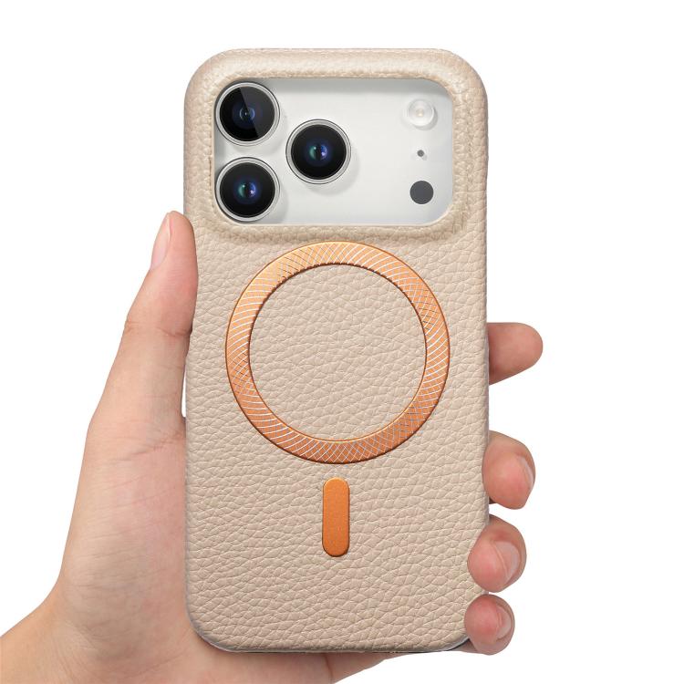 For iPhone 17 Pro Max Litchi Texture Brushed MagSafe PU Back Cover Phone Case