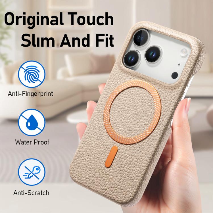 For iPhone 17 Pro Max Litchi Texture Brushed MagSafe PU Back Cover Phone Case