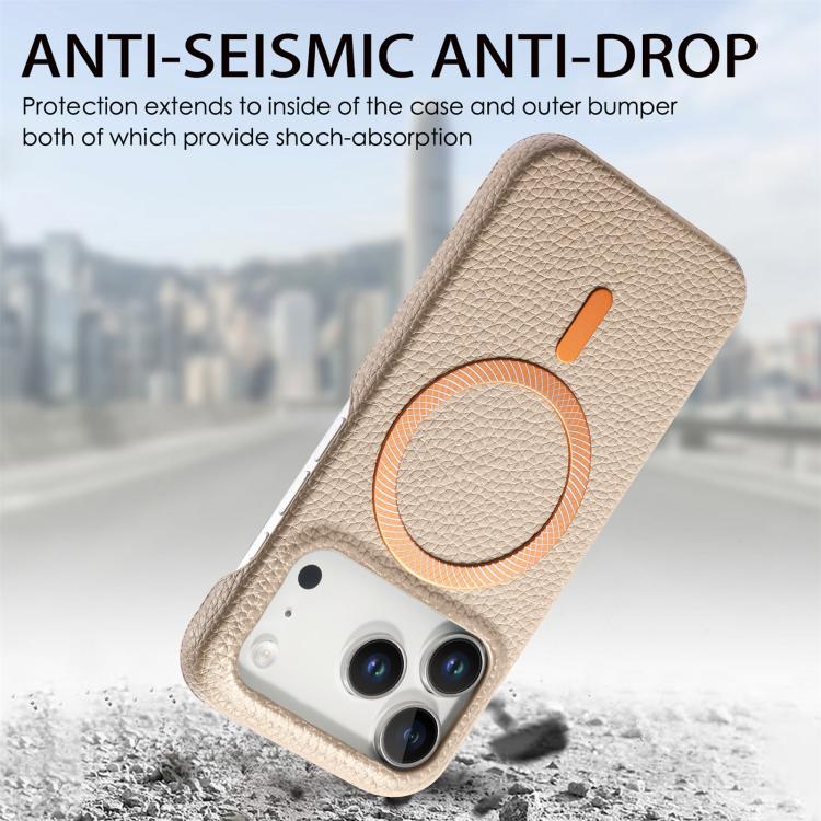 For iPhone 17 Pro Max Litchi Texture Brushed MagSafe PU Back Cover Phone Case