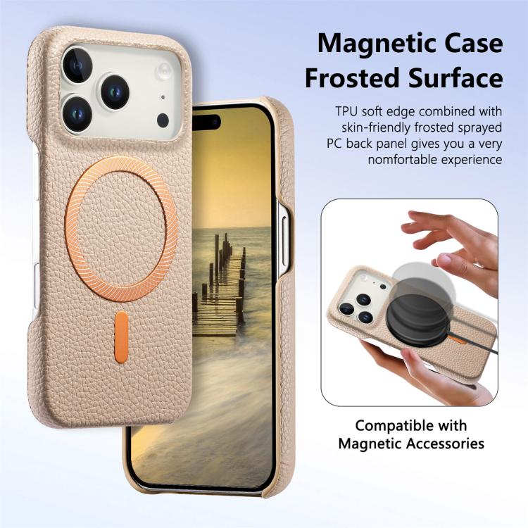 For iPhone 17 Pro Max Litchi Texture Brushed MagSafe PU Back Cover Phone Case