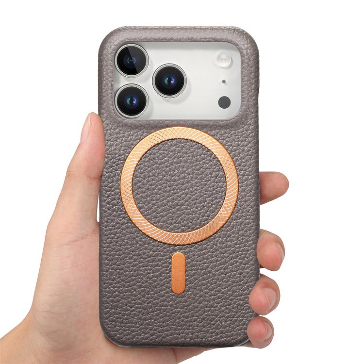 For iPhone 17 Pro Max Litchi Texture Brushed MagSafe PU Back Cover Phone Case