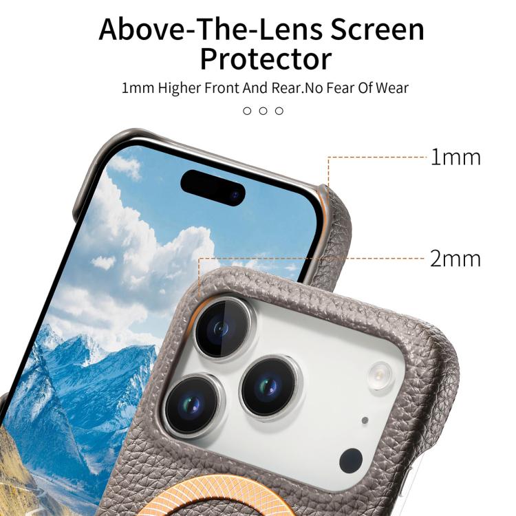 For iPhone 17 Pro Max Litchi Texture Brushed MagSafe PU Back Cover Phone Case