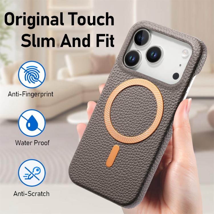For iPhone 17 Pro Max Litchi Texture Brushed MagSafe PU Back Cover Phone Case