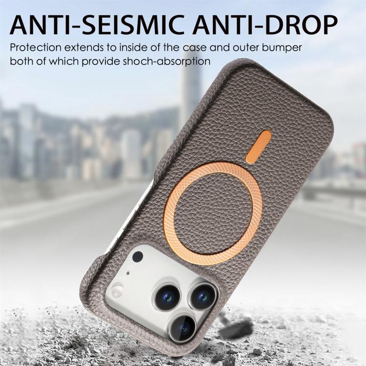 For iPhone 17 Pro Max Litchi Texture Brushed MagSafe PU Back Cover Phone Case