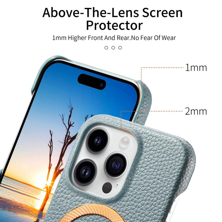 For iPhone 15 Plus Litchi Texture Brushed MagSafe PU Back Cover Phone Case