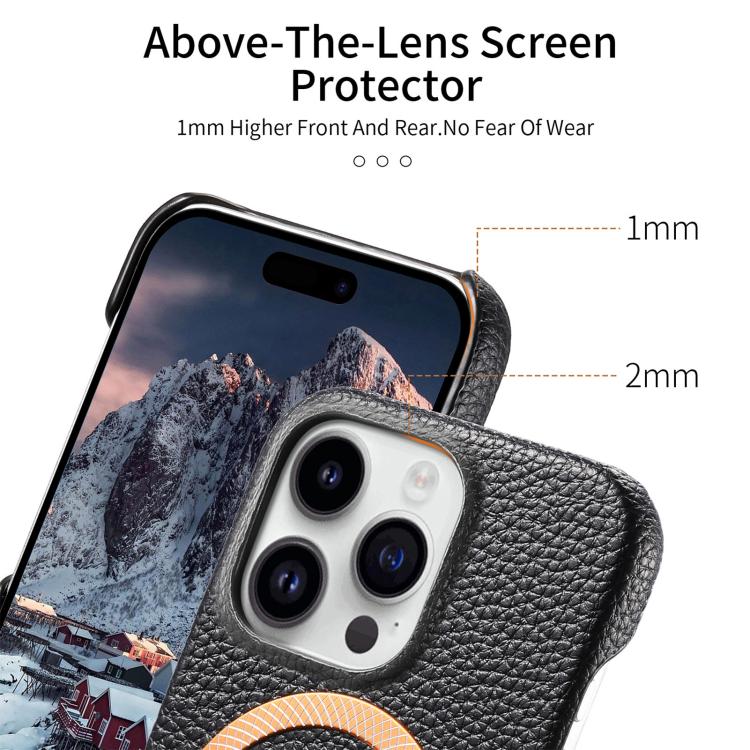 For iPhone 15 Pro Litchi Texture Brushed MagSafe PU Back Cover Phone Case