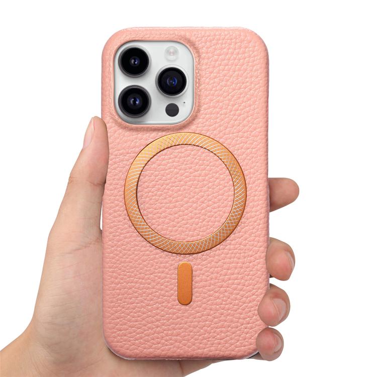 For iPhone 15 Pro Litchi Texture Brushed MagSafe PU Back Cover Phone Case