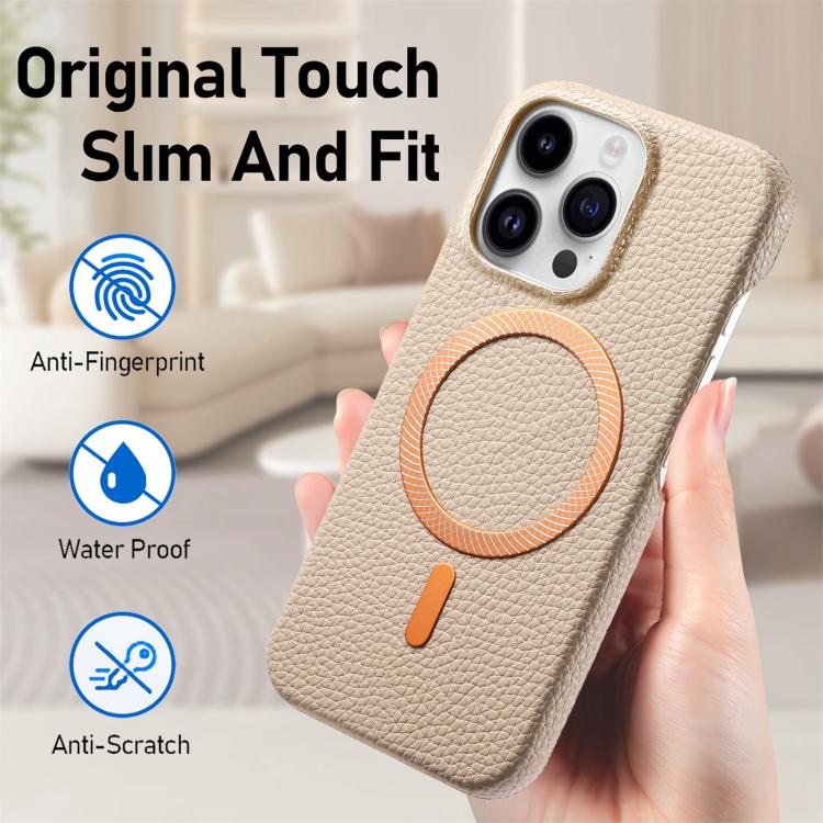 For iPhone 15 Pro Litchi Texture Brushed MagSafe PU Back Cover Phone Case