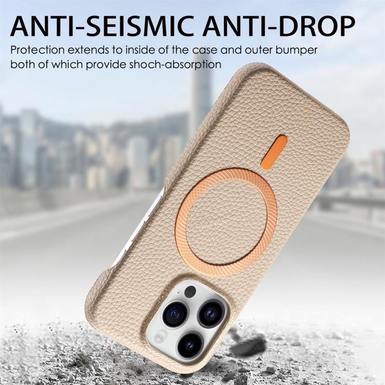 For iPhone 15 Pro Litchi Texture Brushed MagSafe PU Back Cover Phone Case