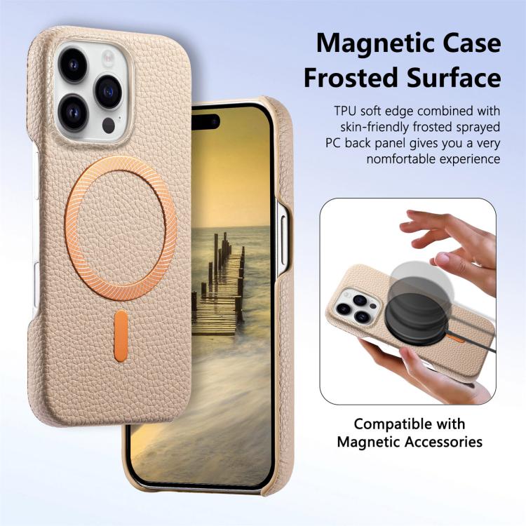 For iPhone 15 Pro Litchi Texture Brushed MagSafe PU Back Cover Phone Case