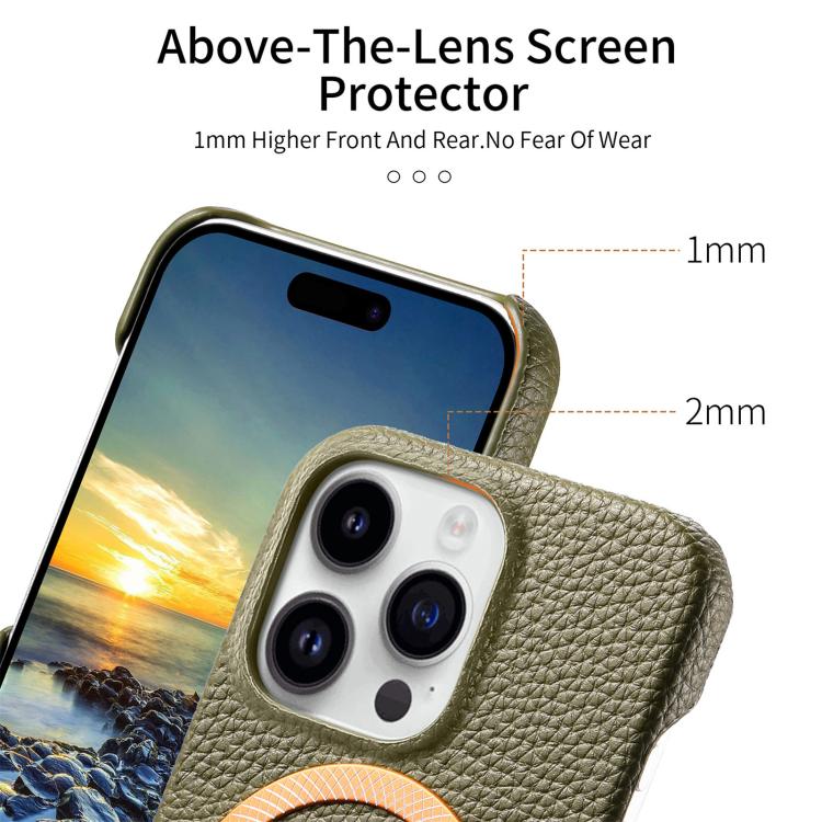 For iPhone 15 Pro Max Litchi Texture Brushed MagSafe PU Back Cover Phone Case