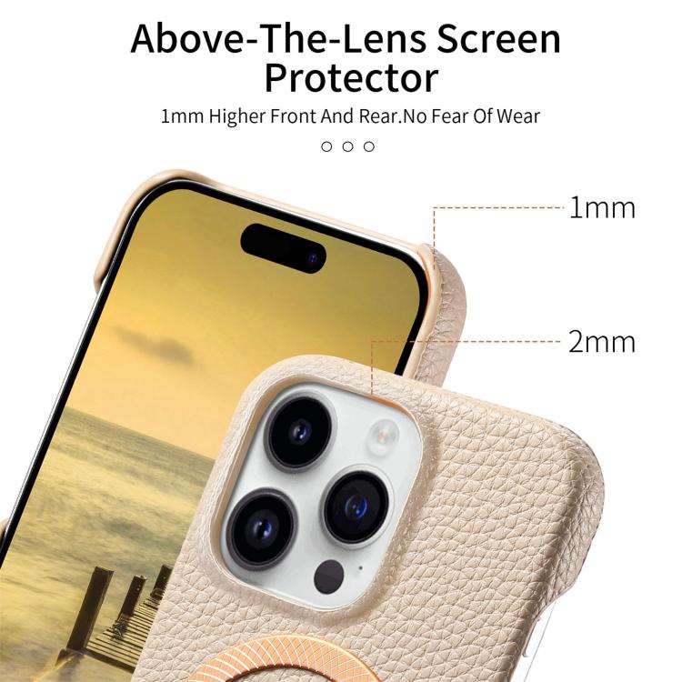 For iPhone 14 Litchi Texture Brushed MagSafe PU Back Cover Phone Case