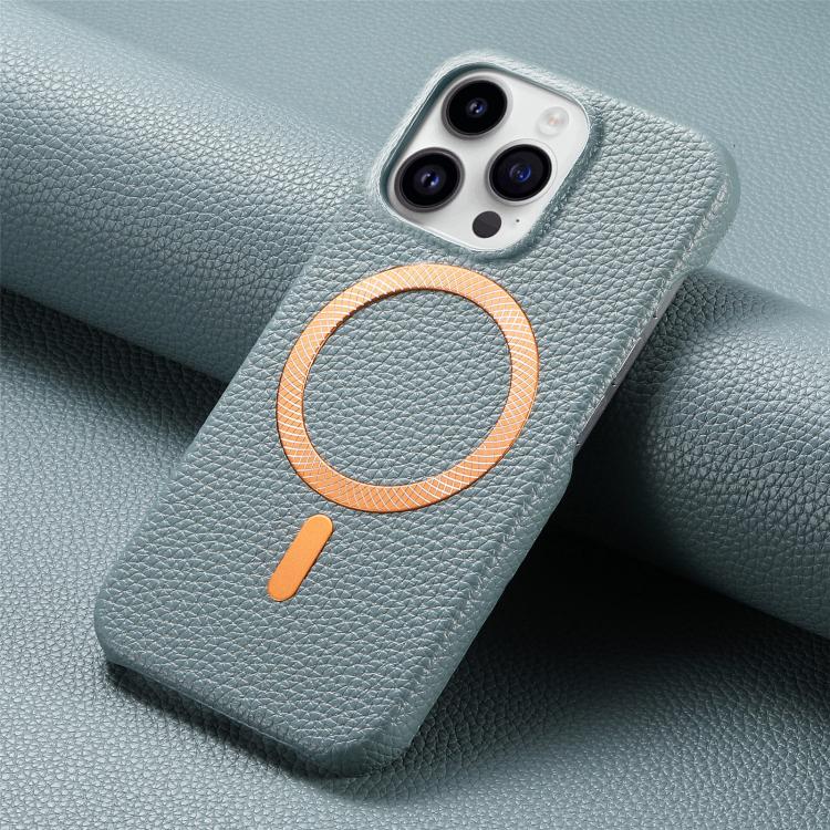 For iPhone 14 Plus Litchi Texture Brushed MagSafe PU Back Cover Phone Case