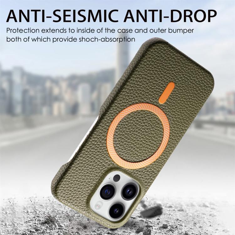 For iPhone 14 Pro Litchi Texture Brushed MagSafe PU Back Cover Phone Case