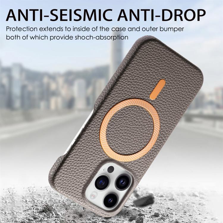 For iPhone 14 Pro Litchi Texture Brushed MagSafe PU Back Cover Phone Case
